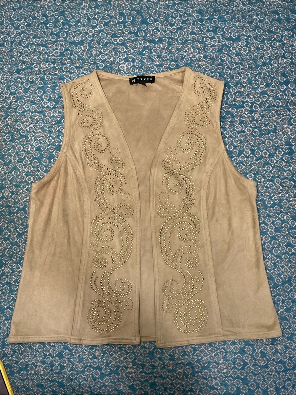 N Touch Beige Suede Studded Sleeveless Vest